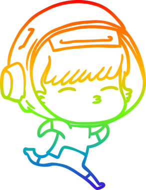 Gökkuşağı gradyan çizgi çizimi bir insan tarafından çizilmiş koşu astronotu