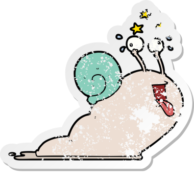 Bir insan tarafından çizilmiş çılgın bir salyangozun sıkıntılı çıkartması.