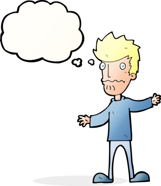 Bir insan tarafından çizilmiş düşünce baloncuğu olan sinirli bir adam.