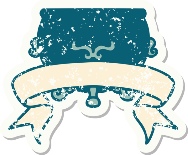 Bir insan tarafından çizilmiş bir kazanın sancağı olan eski bir etiket.