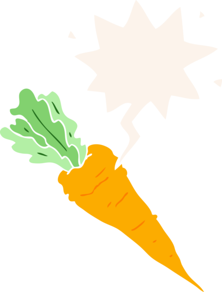 Bir insan tarafından çizilmiş, konuşma baloncuklu havuç.