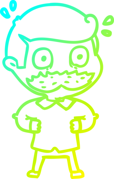 Bıyıklı bir çizgi film karakteri bir insan tarafından çizilmiş.