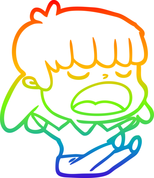 Gökkuşağı gradyan çizgi çizimi Bir insan tarafından yüksek sesle çizilen bir kadın karikatürü