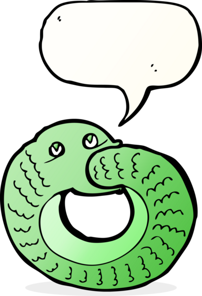 Çizgi film yılanı, bir insan tarafından çizilmiş konuşma balonuyla kendi kuyruğunu yiyor.