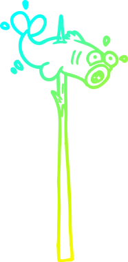 Bir insan tarafından çizilmiş zıpkınla çizilmiş bir balık karikatürü.