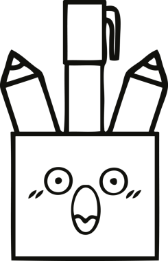 Bir insan tarafından çizilmiş kalem kabının çizgi çizimi