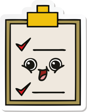 Bir insan tarafından çizilmiş şirin bir karikatür kontrol listesinin etiketi