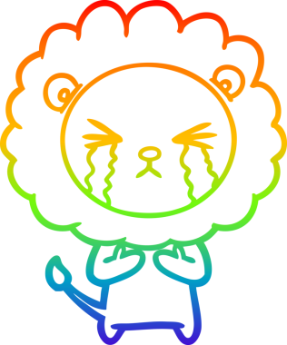 Bir insan tarafından çizilmiş ağlayan bir aslanın çizgi çizimi.