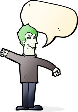 Bir insan tarafından çizilmiş konuşma balonu olan bir vampir adam.