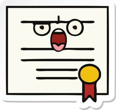 Bir insan tarafından çizilmiş şirin bir karikatür mezuniyet diplomasının çıkartması.