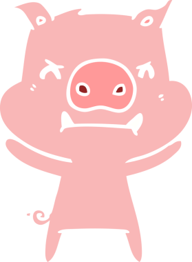 Bir insan tarafından çizilmiş kızgın düz renkli çizgi film domuzu.