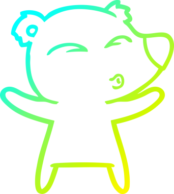 Bir insan tarafından çizilmiş kolları açık bir çizgi film ıslık çalan ayının soğuk gradyan çizgisi.