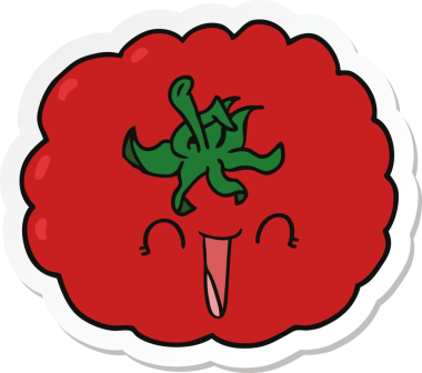 Bir insan tarafından çizilmiş mutlu domates etiketi.