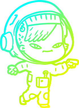 Bir insan tarafından çizilmiş soğuk gradyan çizgili astronot kadın çizimi.