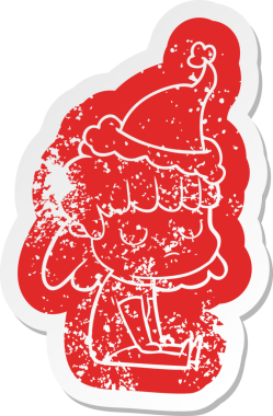 Garip bir çizgi film, ilgisiz bir kadının Noel Baba şapkası takmasının sıkıntılı bir çıkartması.