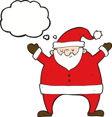 Bir insan tarafından çizilmiş düşünce baloncuklu Noel Baba çizgi filmi.