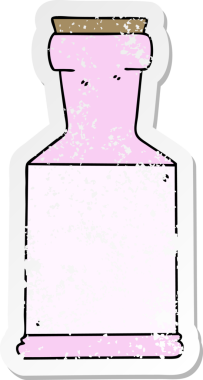 İnsan eliyle çizilmiş garip bir iksir şişesinin sıkıntılı çıkartması.