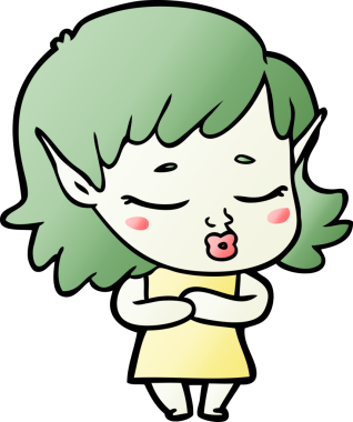 Bir insan tarafından çizilmiş utangaç elf kızı.