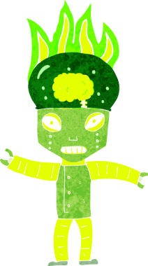 Bir insan tarafından çizilmiş komik çizgi film robotu