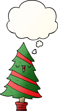 Düşünce baloncuğu bir insan tarafından çizilmiş olan çizgi film noel ağacı.