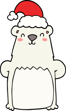 Bir insan tarafından çizilmiş Noel şapkası takan çizgi film ayısı.