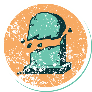 Bir insan tarafından çizilmiş kırık bir mezar taşının sembolik bir dövmesi var.