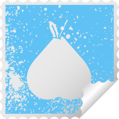 Bir insan tarafından çizilmiş yeşil bir armutun kare soyulmuş çıkartması.