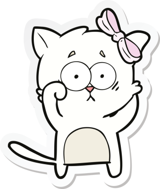 Bir insan tarafından çizilmiş çizgi film kedisinin çıkartması.