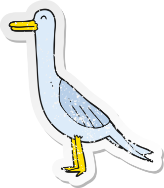 Bir insan tarafından çizilmiş karikatür kuşunun gerilmiş çıkartması.