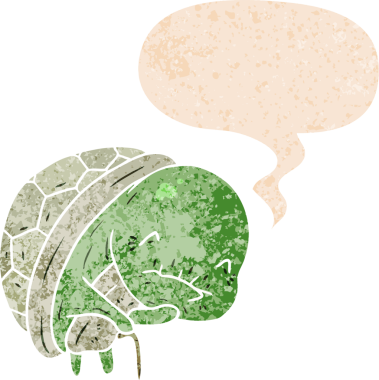 Grunge 'da konuşma baloncuğu olan sevimli, yaşlı kaplumbağa insan tarafından çizilmiş desenli bir çizgi film karakteri.