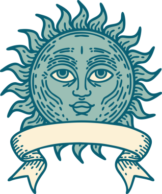 Bir insan tarafından çizilmiş güneşli geleneksel dövme.