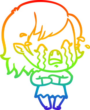 Gökkuşağı gradyan çizimi bir insan tarafından çizilmiş ağlayan vampir kız çizgi