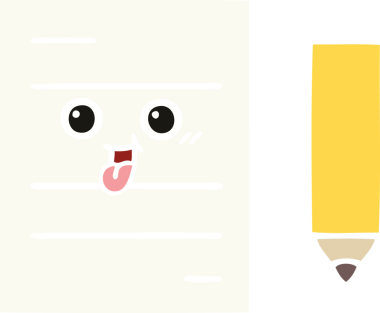 Bir insan tarafından çizilmiş bir test kağıdının düz renk retro karikatürü