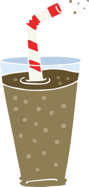 Bir insan tarafından çizilmiş bardaktaki köpüklü içeceğin düz renk çizimi