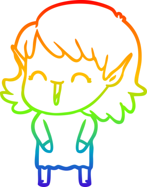 Gökkuşağı gradyan çizgi çizimi bir insan tarafından çizilmiş bir elf kızı