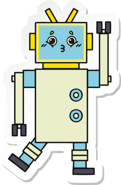 Bir insan tarafından çizilmiş şirin çizgi film robotunun çıkartması.