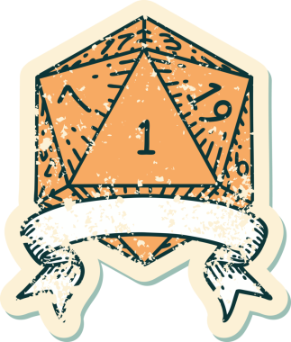 Retro Dövme Biçimi Doğal Bir d20 zar bir insan tarafından çizildi