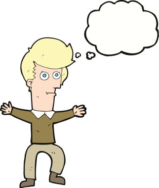 Bir insan tarafından çizilmiş düşünce baloncuğu ile ürkmüş bir adam.