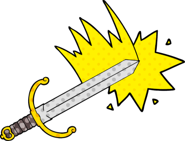 Bir insan tarafından çizilmiş sallanan karikatür kılıcı.