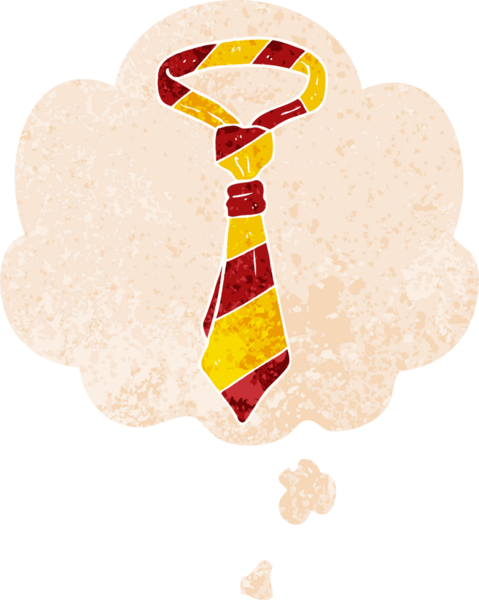 Düşünce baloncuğu ve grunge ile çizgi film ofis kravatı bir insan tarafından çizilmiş sıkıntılı retro dokuma tarzı