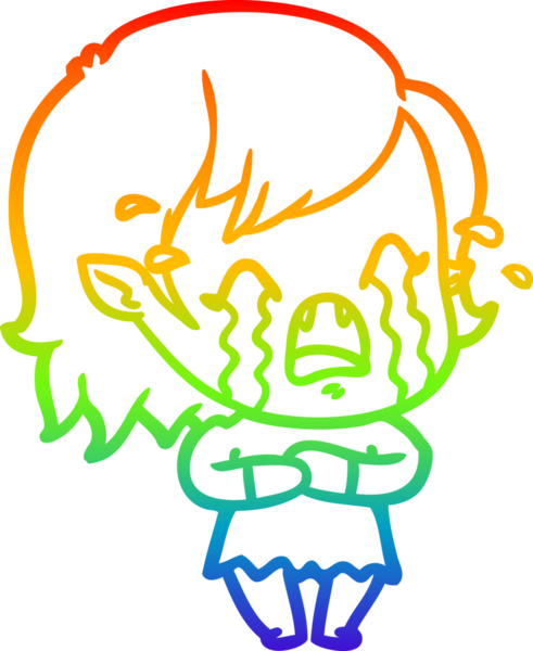 Gökkuşağı gradyan çizimi bir insan tarafından çizilmiş ağlayan vampir kız çizgi