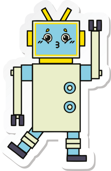 Bir insan tarafından çizilmiş şirin çizgi film robotunun çıkartması.