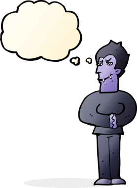 Bir insan tarafından çizilmiş düşünce baloncuğu olan bir vampir.