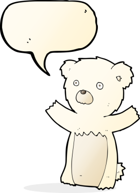 bir insan tarafından çizilmiş konuşma balonlu kutup ayısı yavrusu.