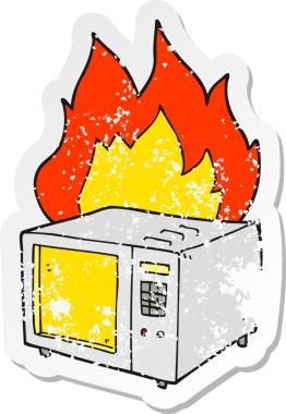 Bir insan tarafından çizilmiş mikrodalga fırının gerilimli retro yapıştırması