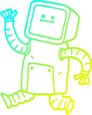 Bir insan tarafından çizilen çizgi film robotunun soğuk gradyan çizimi