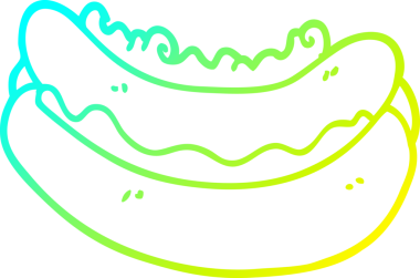 Bir insan tarafından çizilmiş sosisli sandviçin soğuk gradyan çizimi.