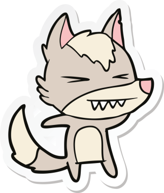 Bir insan tarafından çizilmiş kızgın bir kurt çizgi filminin çıkartması.