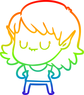 Gökkuşağı gradyan çizgisi mutlu çizgi film kızı bir insan tarafından çizilmiş.