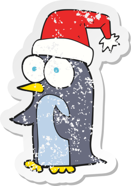 Bir insan tarafından çizilmiş bir penguen çizgi filminin gerilimli yapıştırması.